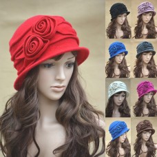 Mujers Floral 1920s Vintage 100% Wool Beret Beanie Cloche Bucket Winter Hat A287  eb-95191418